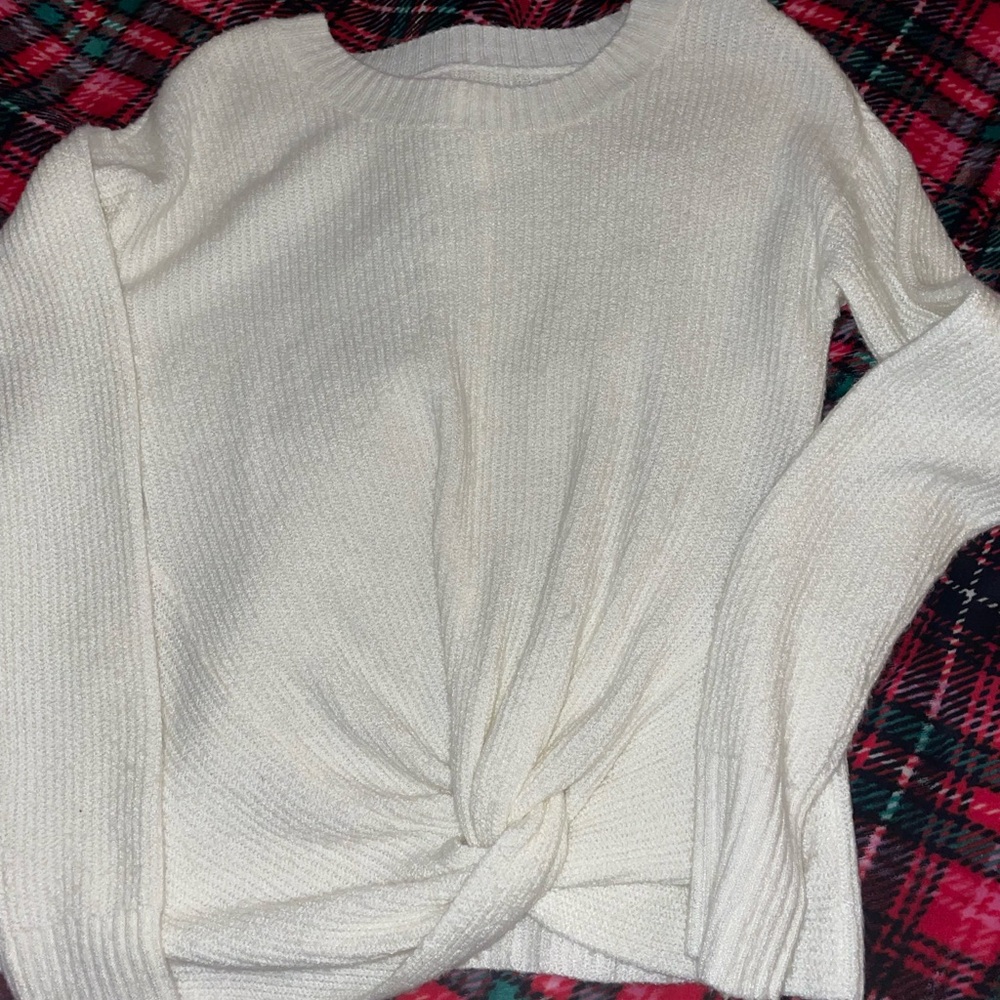 aerie Cream Crew Neck Sweater with Twist Detail